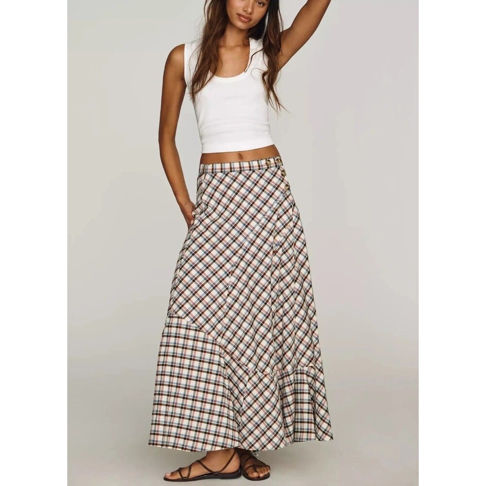 By Anthropologie Women's Olivette Plaid Bias-Cut Maxi Skirt Trendy L 289034